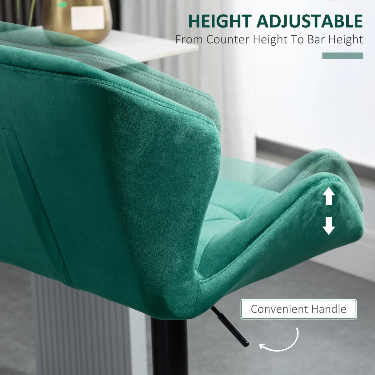 Set Of 2 Luxurious Velvet-Touch Bar Stools w/ Metal Frame Footrest Base Green by HOMCOM