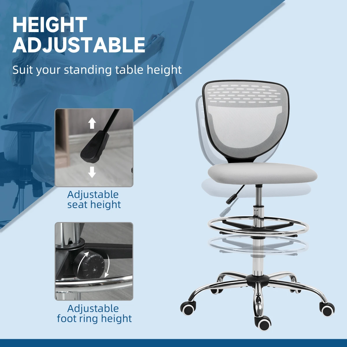 Vinsetto Vinsetto Draughtsman Chair With Adjustable Height For Office - Uncategorized Office Chair