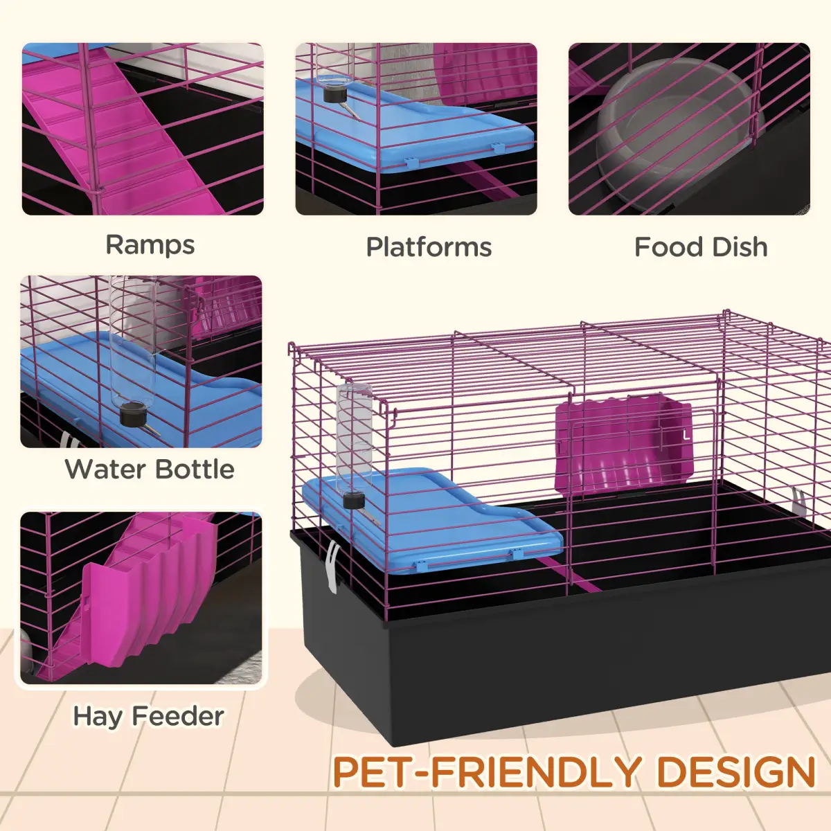 PawHut PawHut Small Animal Cage, Rabbit Guinea Pig Hutch, Pet Playhouse - Pet Cage