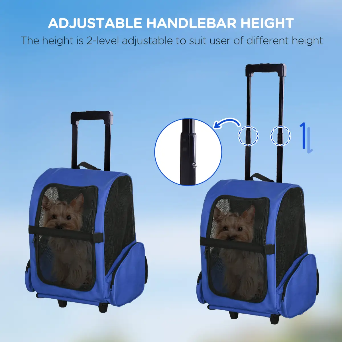 Pawhut Pet Travel Backpack Bag Cat Puppy Dog Carrier w/ Trolley and Telescopic Wheel - Pet Carrier