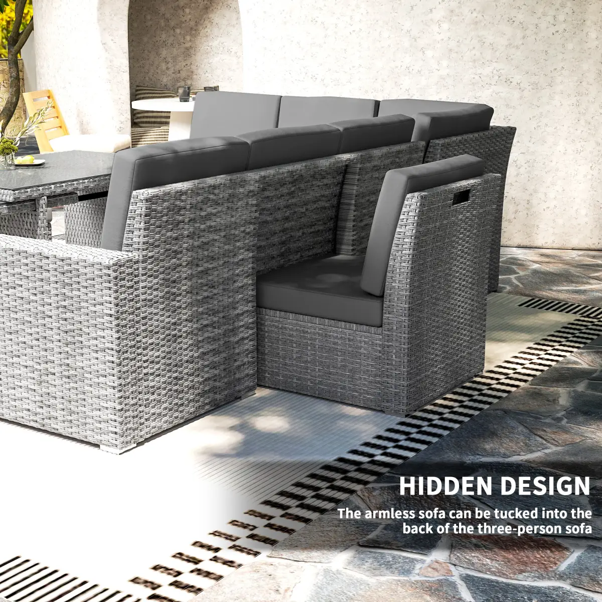 Outsunny Outsunny 10-Seater Sofa Sectional w/ Cushioned Seat, Footstools and Glass Table - Garden Sofa Sets