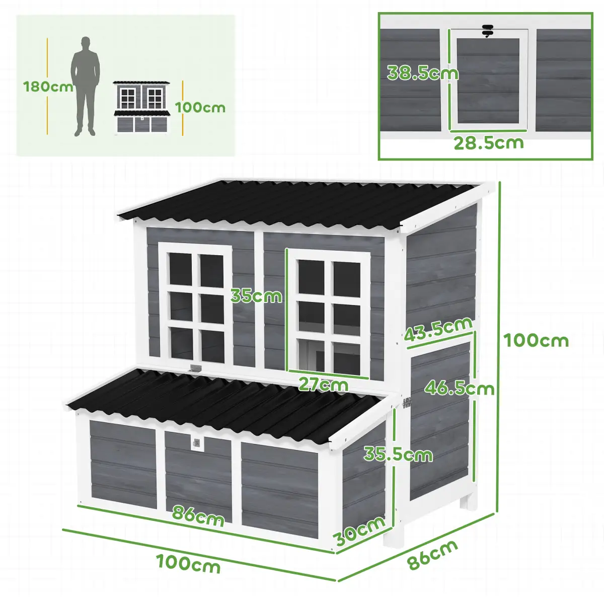 PawHut PawHut Wooden Chicken Coop w/ Nesting Box for 4-6 Chickens, 100 x 86 x 100cm - Chicken Coop