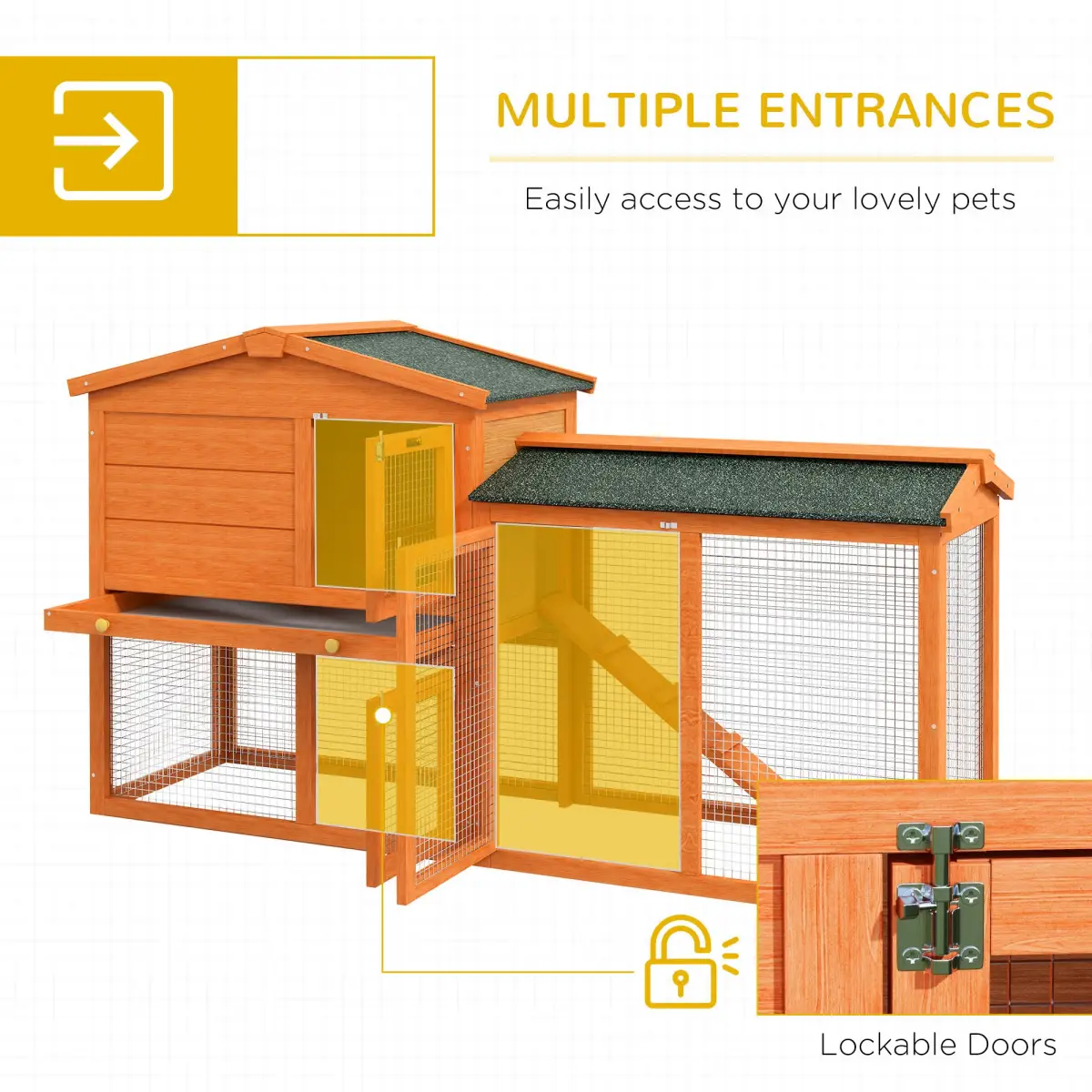 PawHut PawHut Wooden Rabbit Hutch with Run, Ramp, Slide-out Tray, Orange - Rabbit Hutch