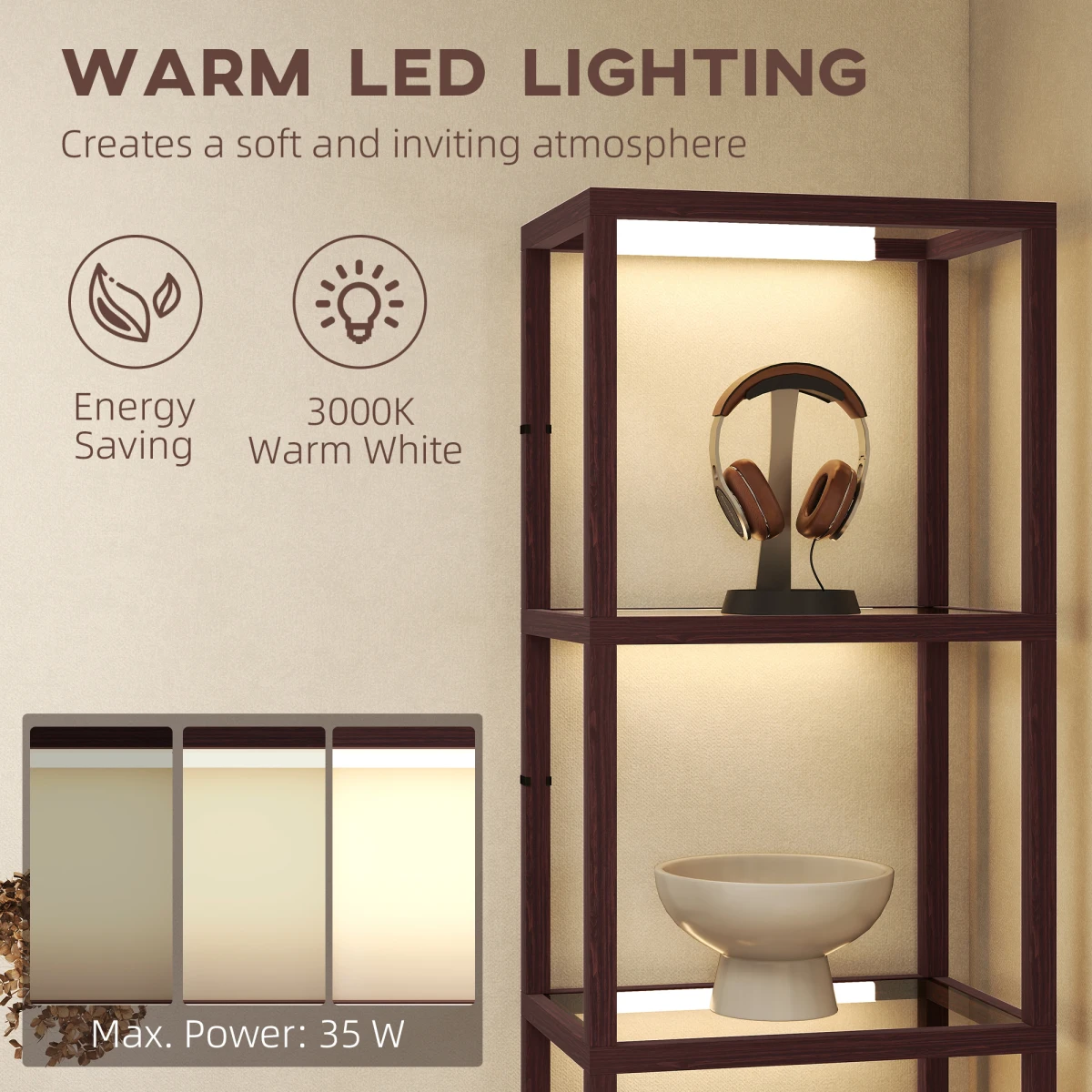 N/A Premium Floor Lamp With Four Tier Shelves And Led Warm White 3000K For Cozy Living Room Ambience - Lamp