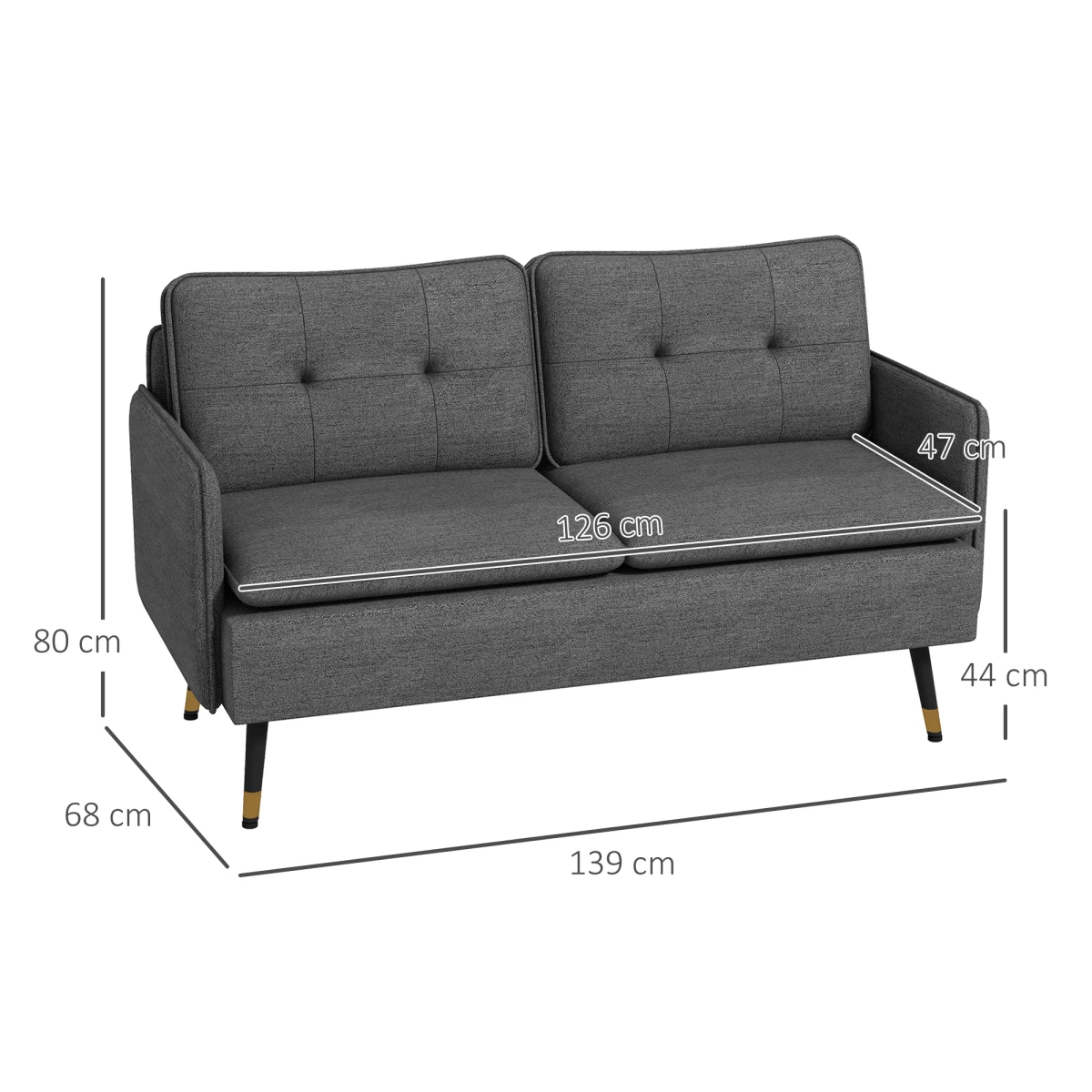 Premium Two Seater Sofa Compact Padded Comfort For Home Use by HOMCOM