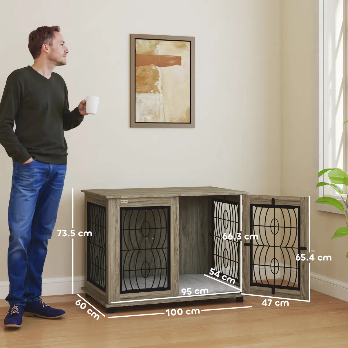 PawHut PawHut Dog Crate Furniture, 37" End Table for Large Dogs w/ Cushion - Dog Crate