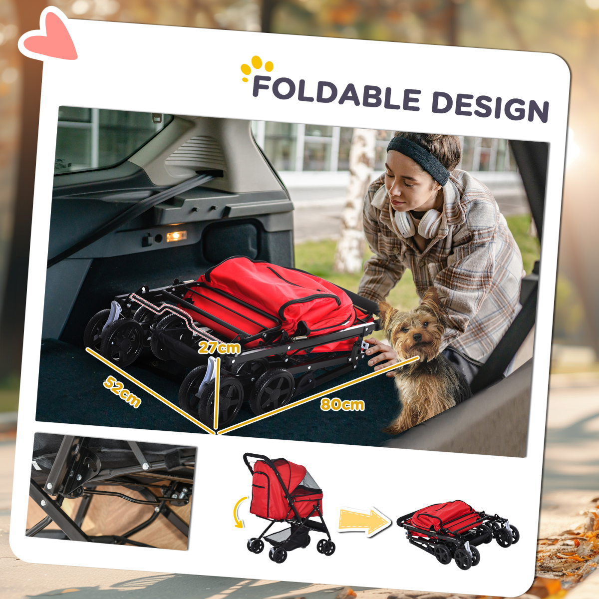 Pet Stroller Foldable Travel Dog Cat Carriage w/ Reversible Handle Brake Basket - from Unbranded