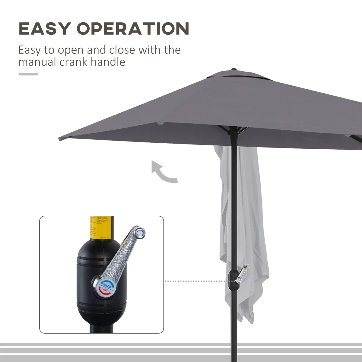 Outsunny Half Parasol Semi Round UmbrellaCrank 2.3m, Grey NO BASE INCLUDED - Parasol