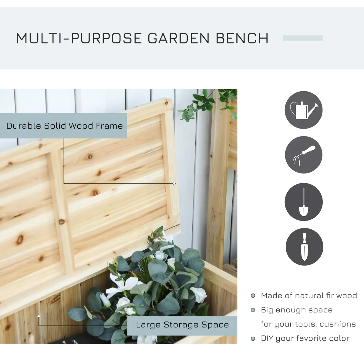 Outsunny Garden Bench & Arch Wood Storage Bench Deck Outdoor Garden Seating - Garden Chairs