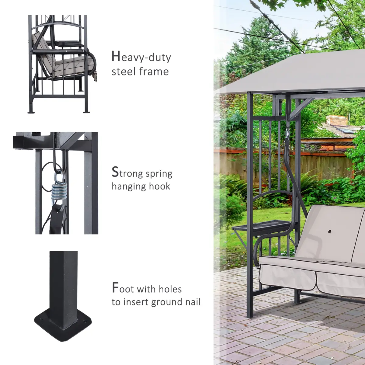 Outsunny Outsunny Outdoor Garden 2 Seater Canopy Swing Seat Porch Loveseat Hammock Chair - Hammocks