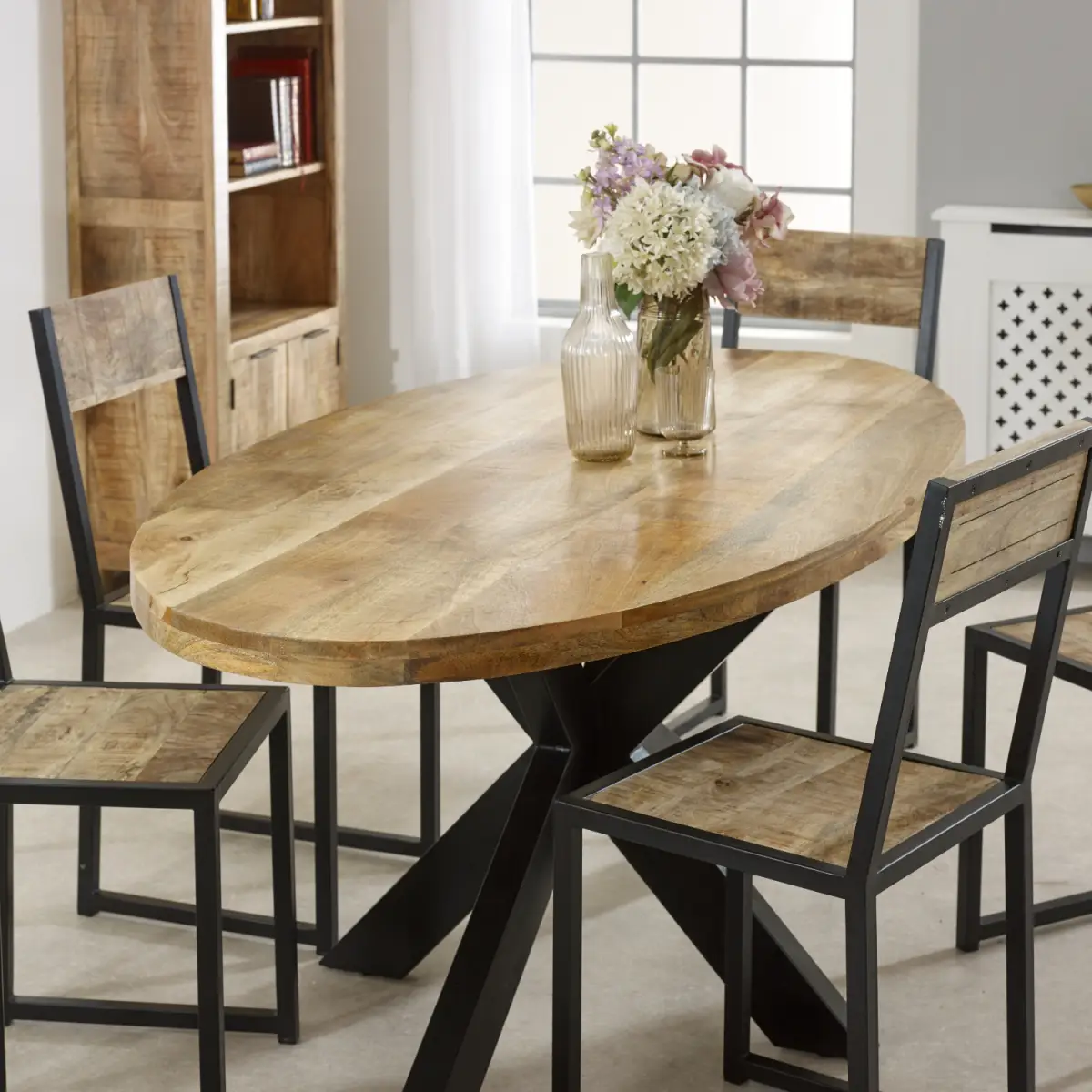 Indian Hub Surrey Solid Wood & Metal Oval Dining Table 6-8 Seater - Dining Table