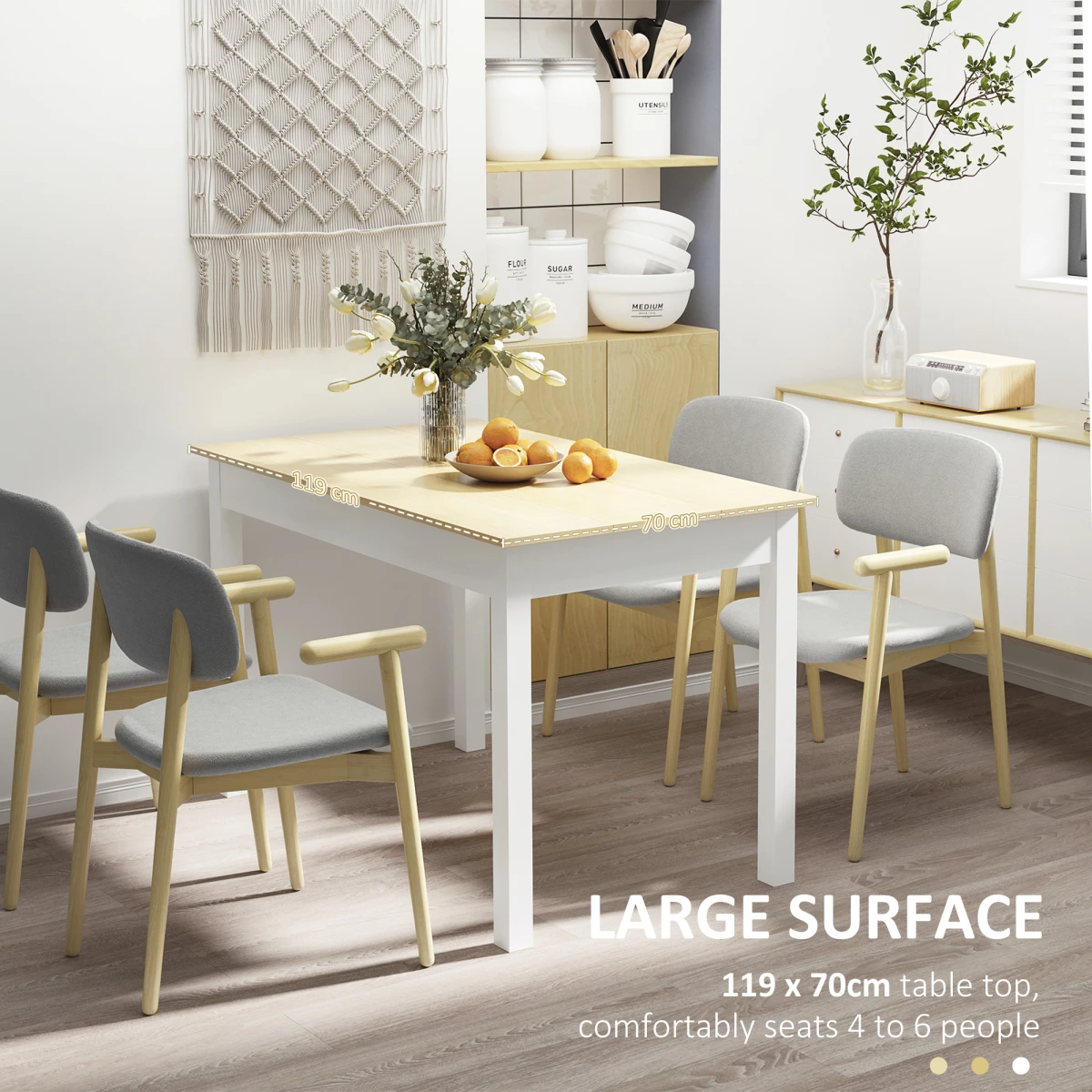 HOMCOM Dining Table 4-6 Seater Oak Veneer Top Thick Legs White Frame For Kitchen by HOMCOM
