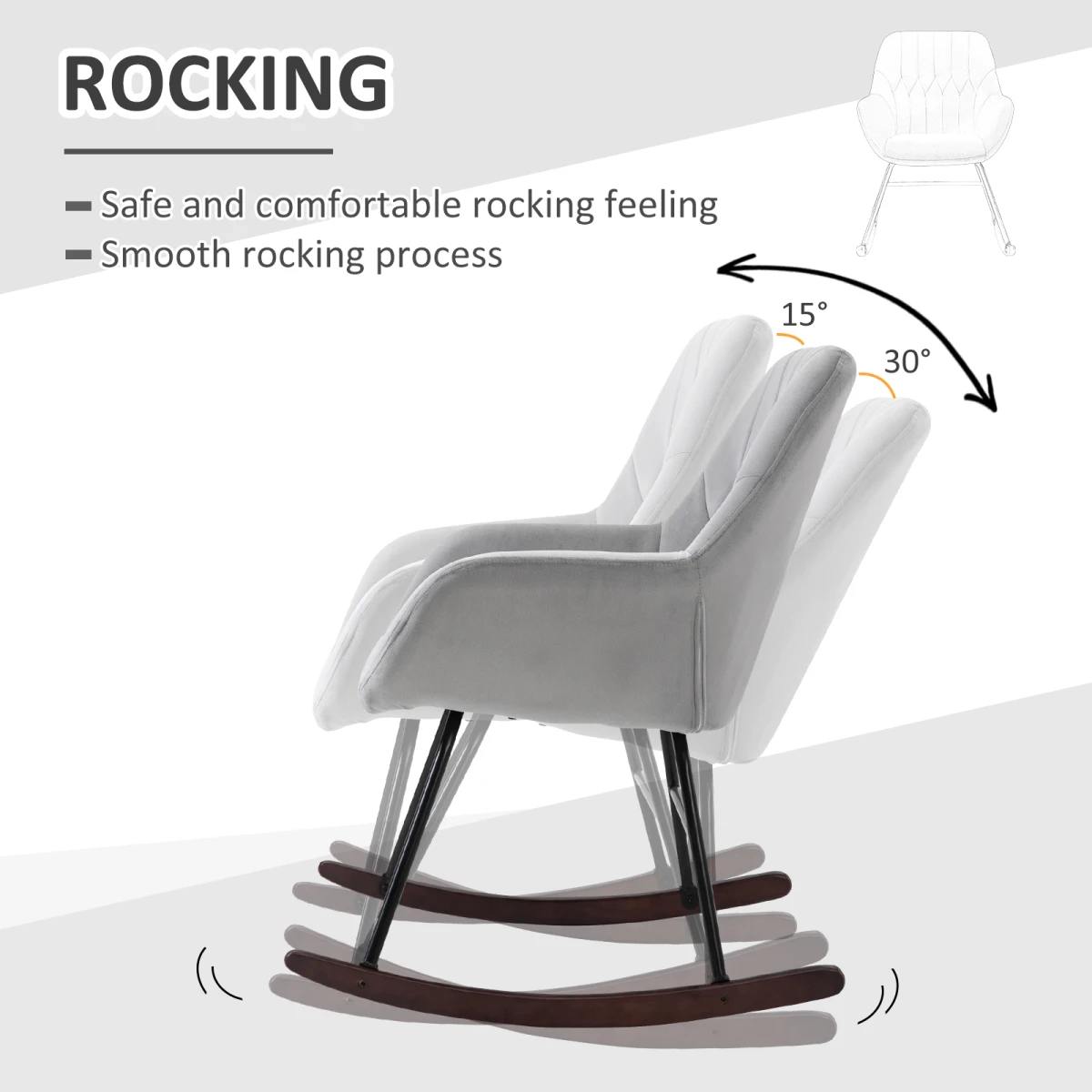 Unbranded Premium Rocking Chair Tub Shape With Steel Frame And Plush Padding For Home Office Grey Ergonomic Back Support - Accent Chair