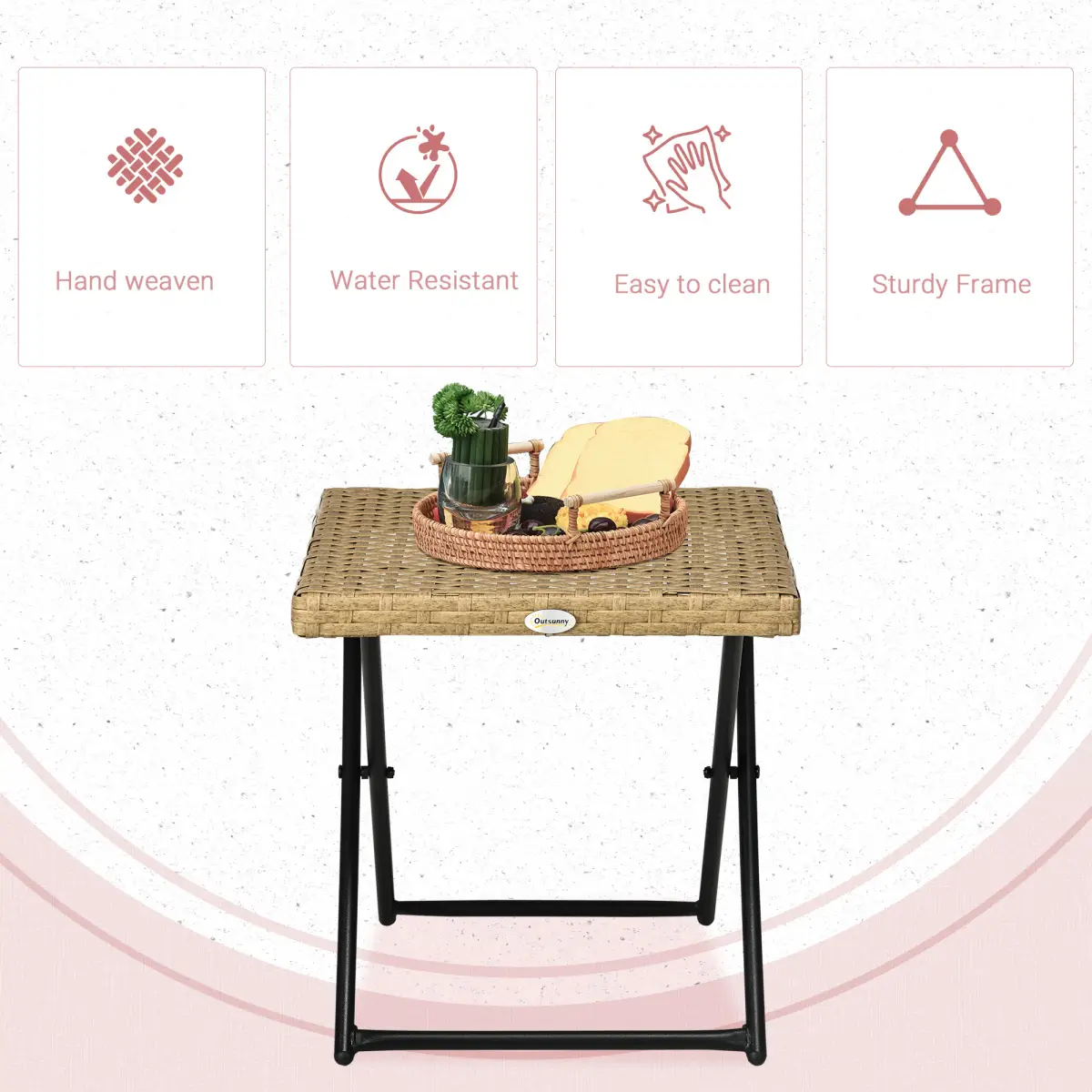 Outsunny Outsunny Folding Square Rattan Coffee Table, Steel Frame Bistro Garden Natural - Garden Table
