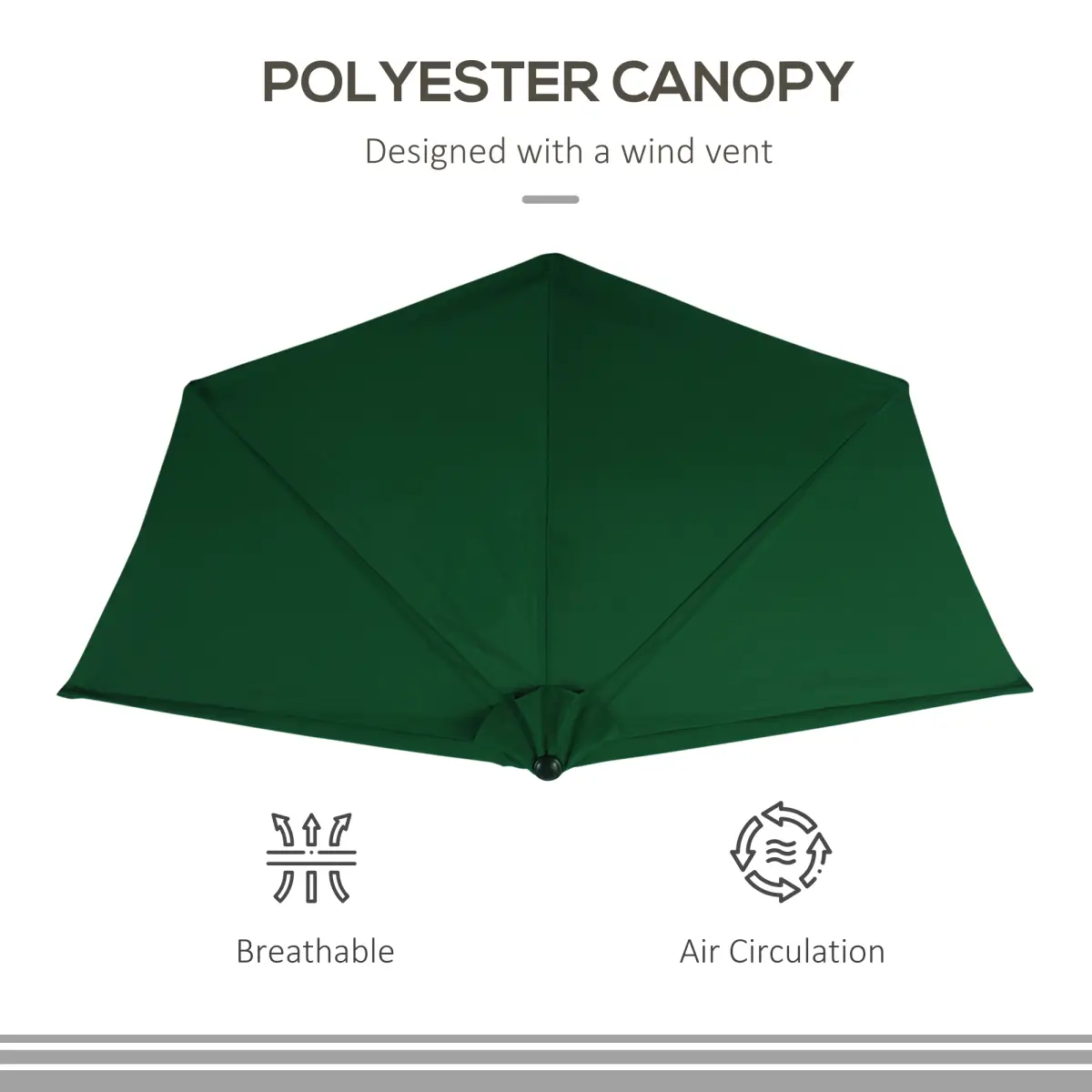 Outsunny 3m Half Parasol Umbrella Metal Frame Crank NO BASE INCLUDED, Green - Parasol
