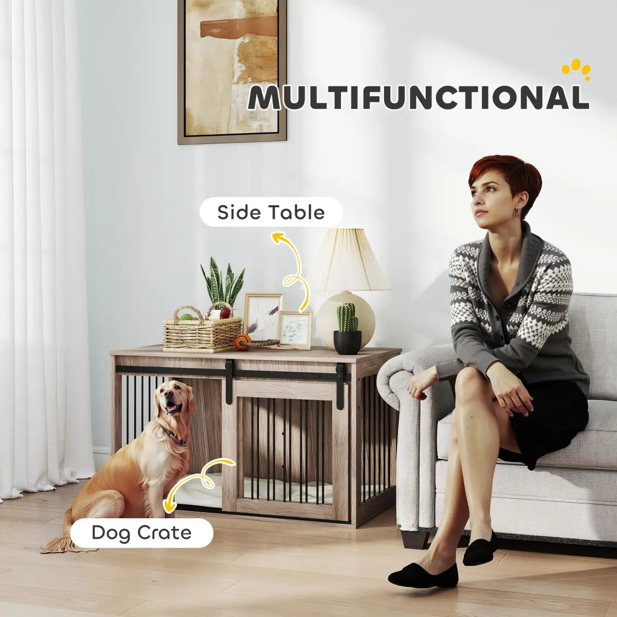 PawHut PawHut Dog Crate Furniture with Removable Cushion for Large Dogs - Brown - Dog Crate