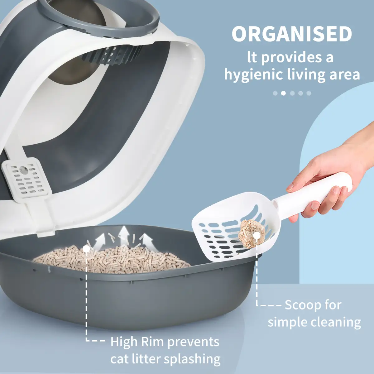 PawHut Cat Litter Tray with Lid, Hooded Cat Litter Box w/ High Side, Deodorant, Scoop - Cat House
