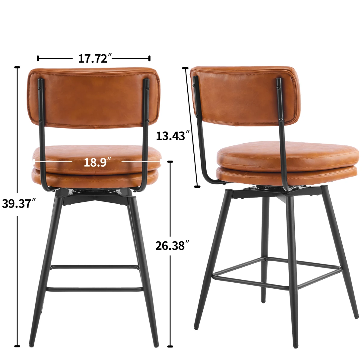 2 Pcs Brown PU Swivel Bar Stools with Removable Backrest & Double-Layer Seat, Metal Legs by N/A