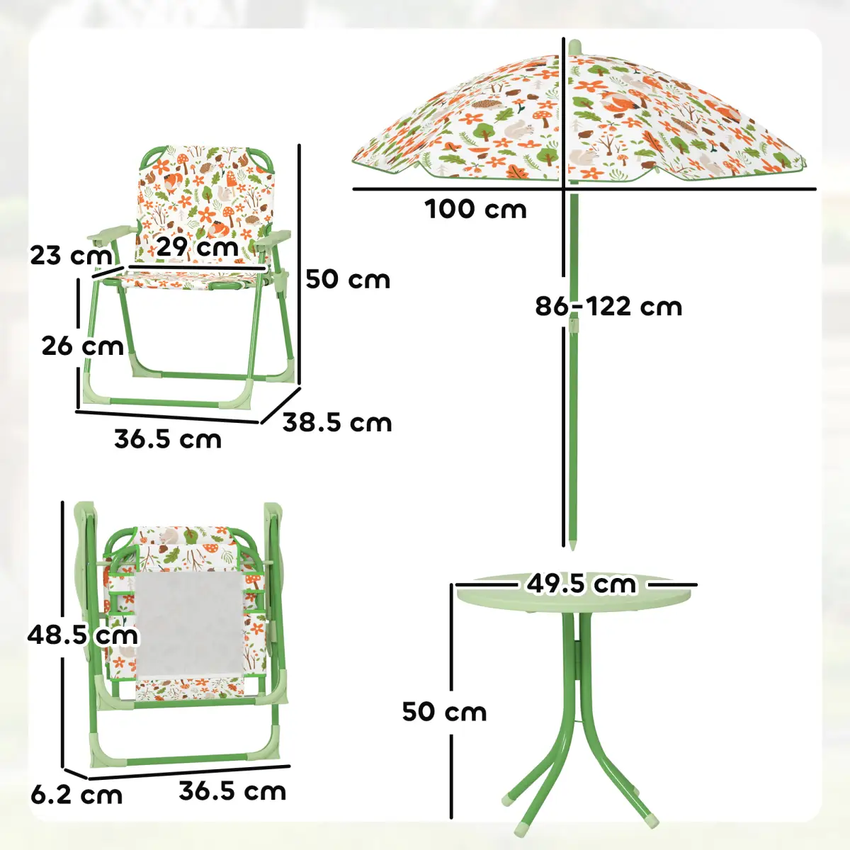 AIYAPLAY Cute Fox Design Kids Outdoor Furniture Set with Adjustable Parasol - Parasol