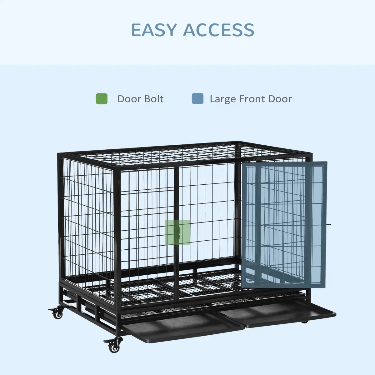 Unbranded Metal Kennel Cage with Wheels and Crate Tray for Pet Dog Large Black Pawhut - Dog Kennel