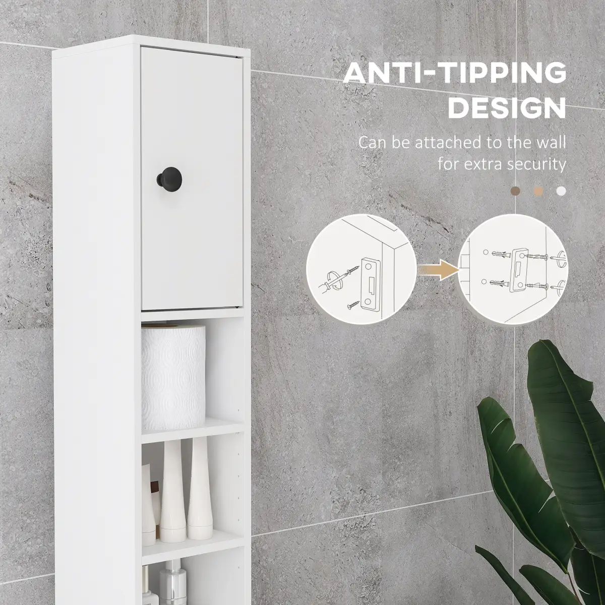 kleankin Kleankin Slim Bathroom Cabinet, Toilet Roll Storage w/ Open Shelves, White - Display Cabinet