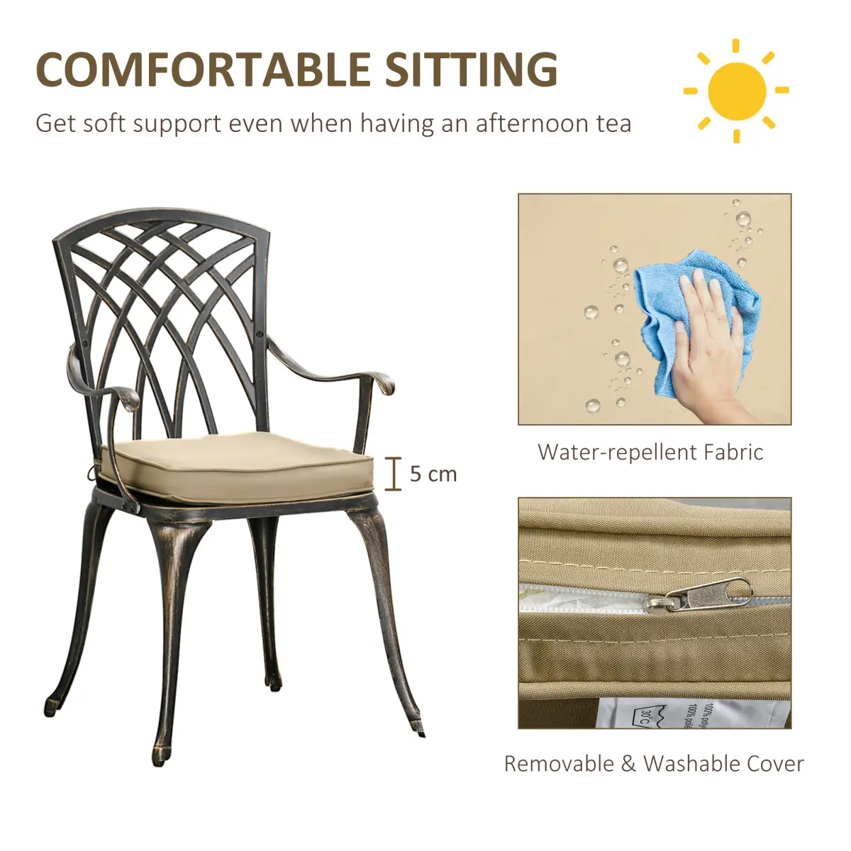 Bronze Cast Aluminium Outdoor Garden Bistro Set For Two With Parasol Hole Cushions - Outsunny - Home Symphony