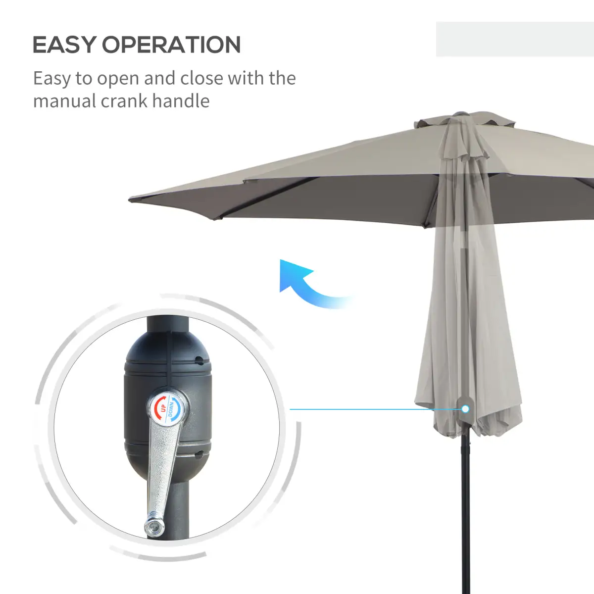 Outsunny 3m Parasol Patio Umbrella,Tilt and CrankLight Grey - Parasol