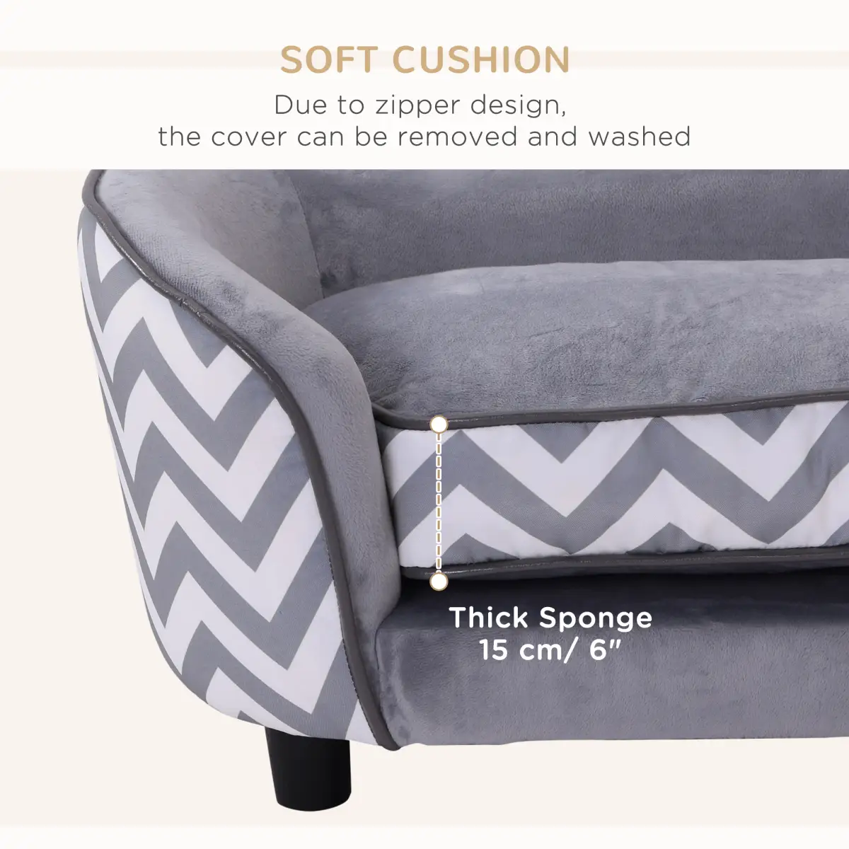 PawHut PawHut Dog Sofa Pet Couch for XS Dogs with Removable Sponge Padded Cushion Grey - Dog Beds
