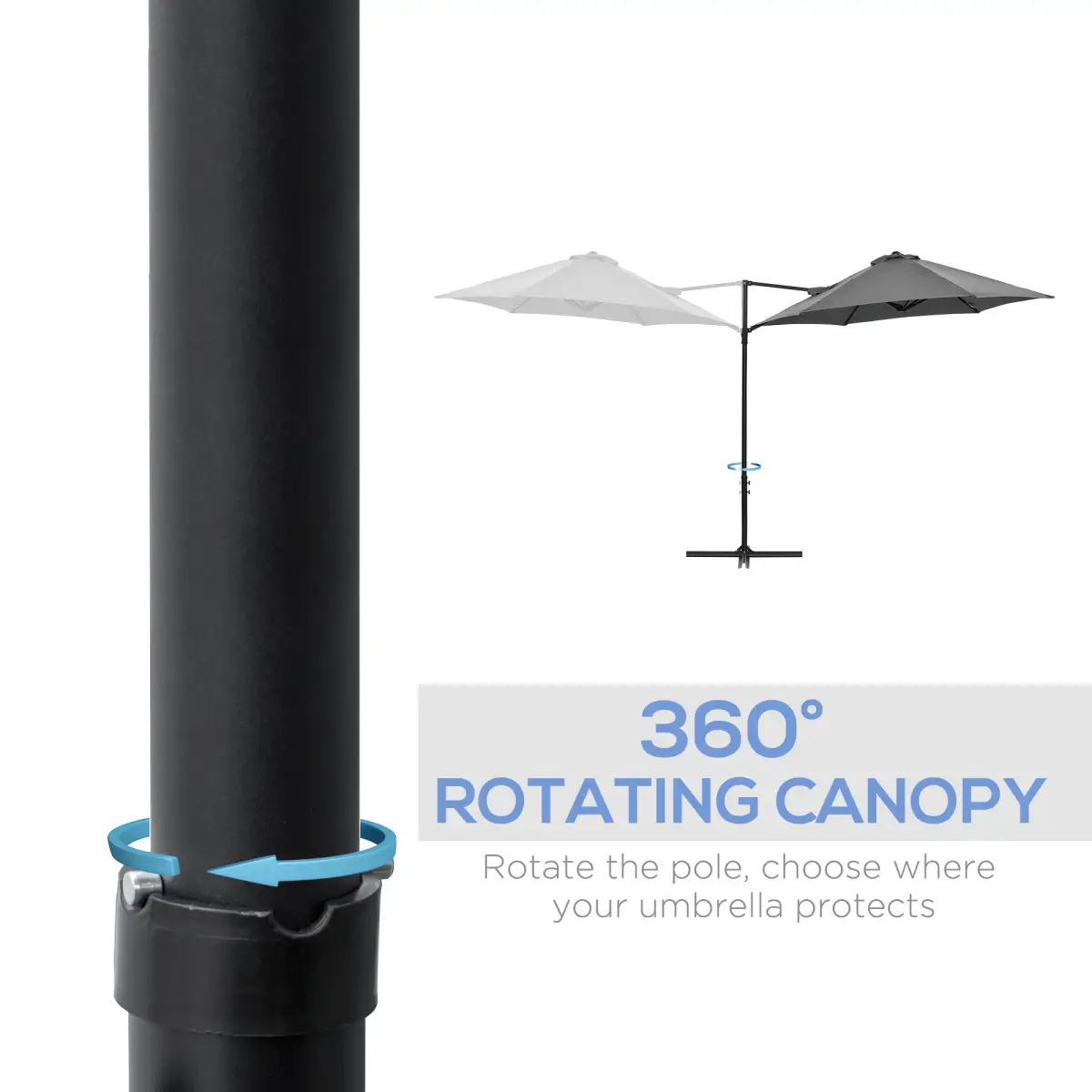 Outsunny 2.5M Garden Cantilever Parasol W/ 360 Rotation and Cross Base, Dark Grey - Parasol