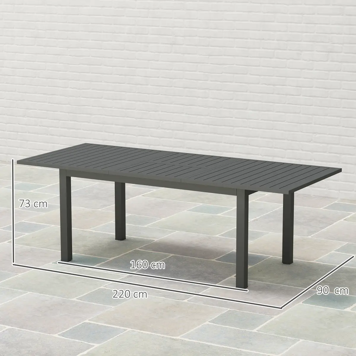 Outsunny Outsunny Extending Garden Table with Slatted Top, 160/220 x 90 x 73 cm, Grey - Garden Table