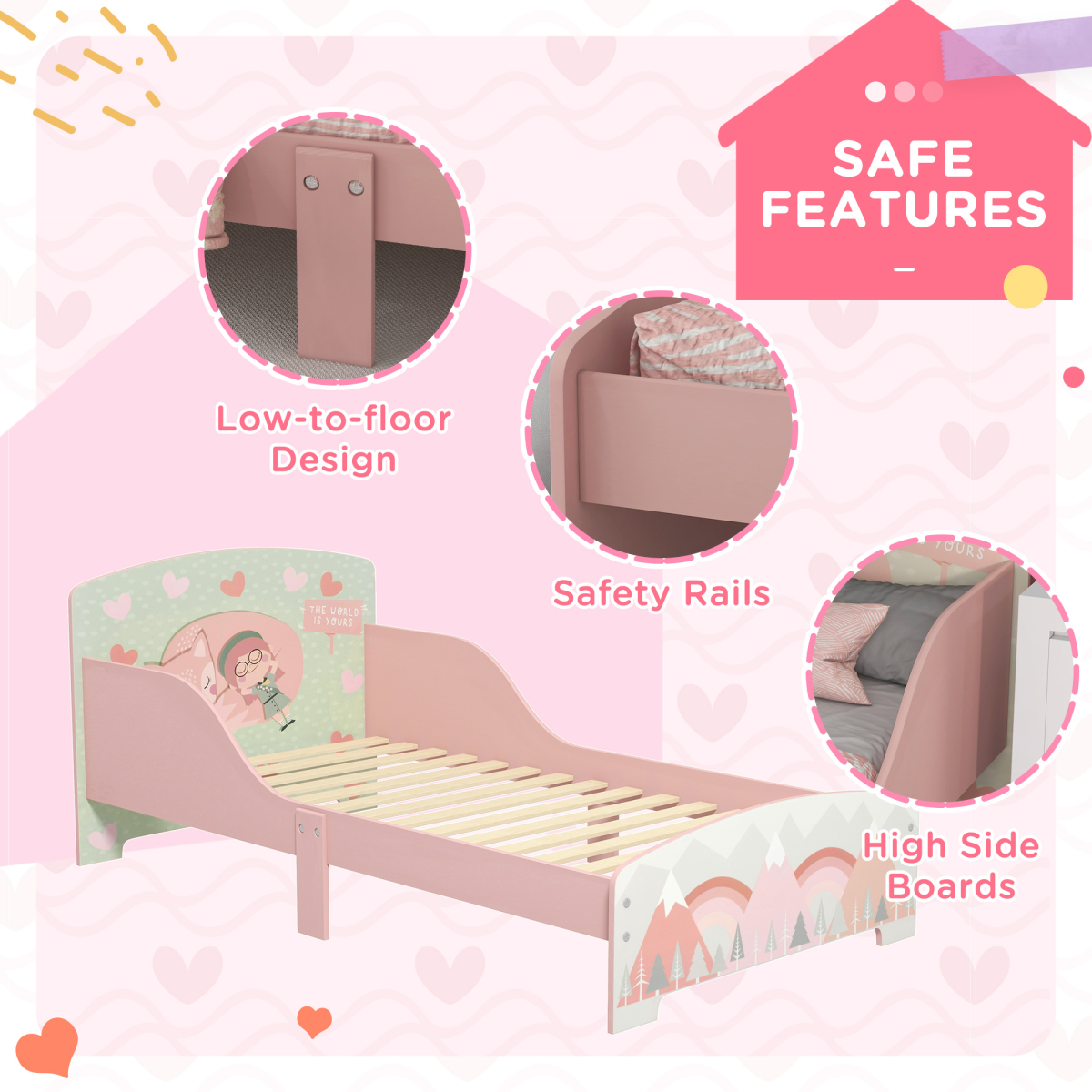 ZONEKIZ Toddler Bed Frame, Kids Bedroom Furniture for Ages 3-6 Years, Pink - from ZONEKIZ