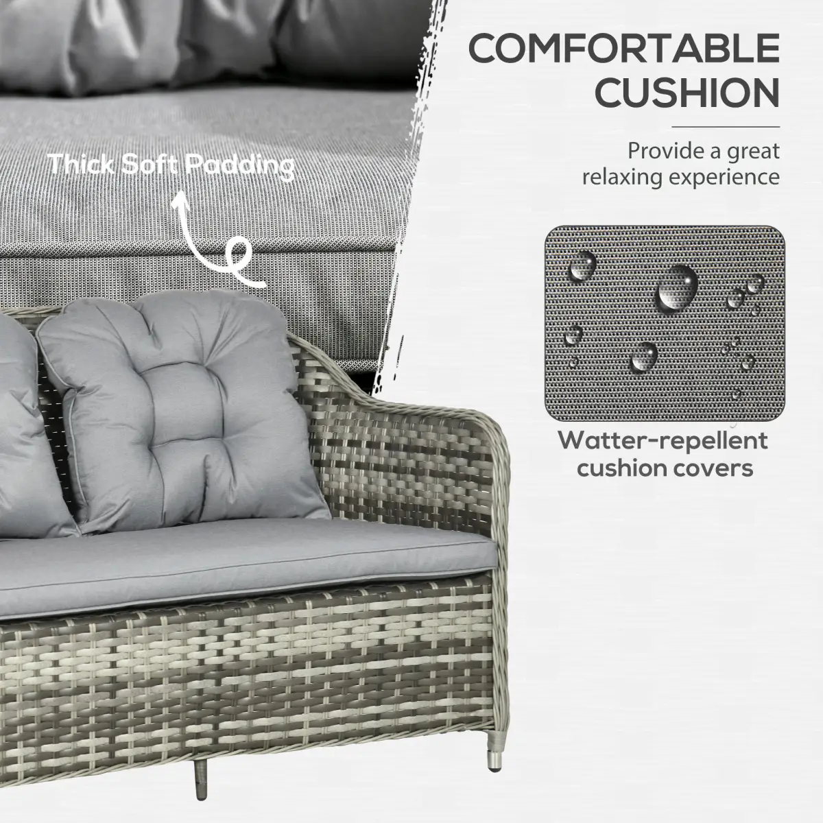 Outsunny 4 PCS Rattan Garden Furniture, Padded Conversation Sofa Set w/ Glass Top Table - Garden Set