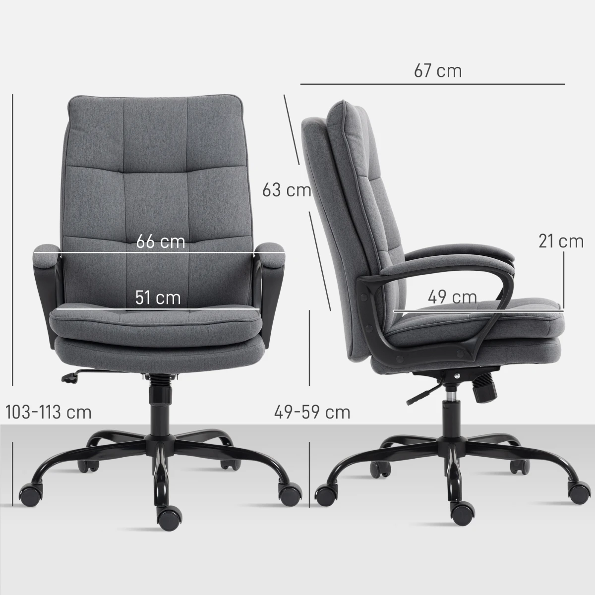 HOMCOM HOMCOM Fabric Office Chair With Adjustable Height Tilt 5 Wheel Ergonomic Home Desk Chair - Office Chair