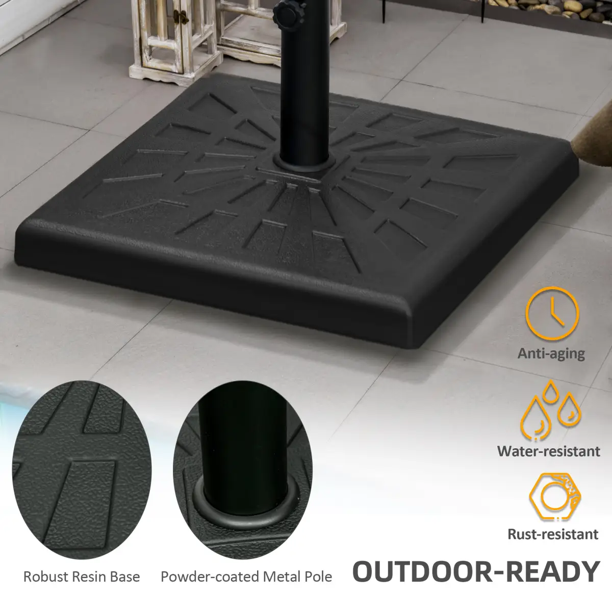 Outsunny Outsunny 19kg Square Resin Garden Parasol Base for Poles of 32mm, 38mm, 48mm - Parasol