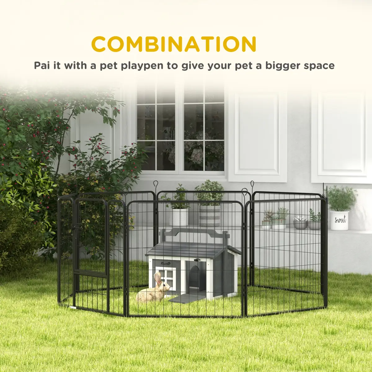 PawHut PawHut Rabbit Hutch Indoor Outdoor w/ Top Handle, Openable Roof - Grey - Rabbit Hutch