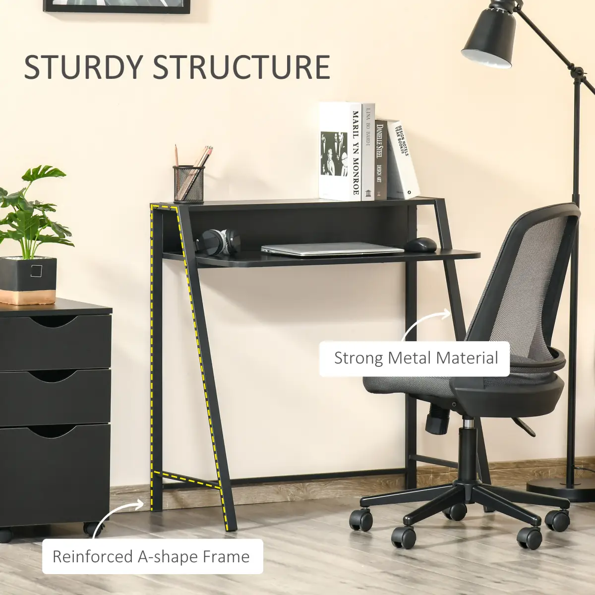 HOMCOM Computer Desk with Upper Storage Shelf, Stylish Indoor Decor 85cm - Desk