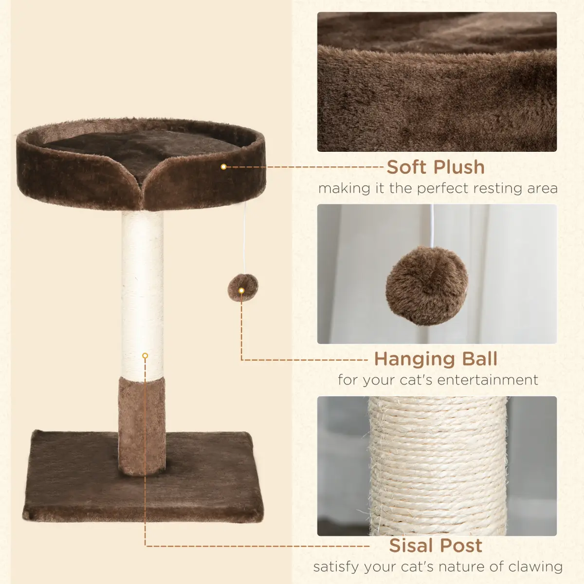 Unbranded Small Cat Tree for Indoor Cats W/ Sisal Scratching Post Bed Cushion Toy Pawhut - Cat Tree