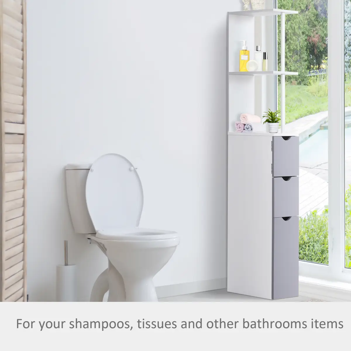 Unbranded HOMCOM Bathroom Storage Cupboard Thin Cabinet Unit Shelf White w/ Drawers - Display Cabinet