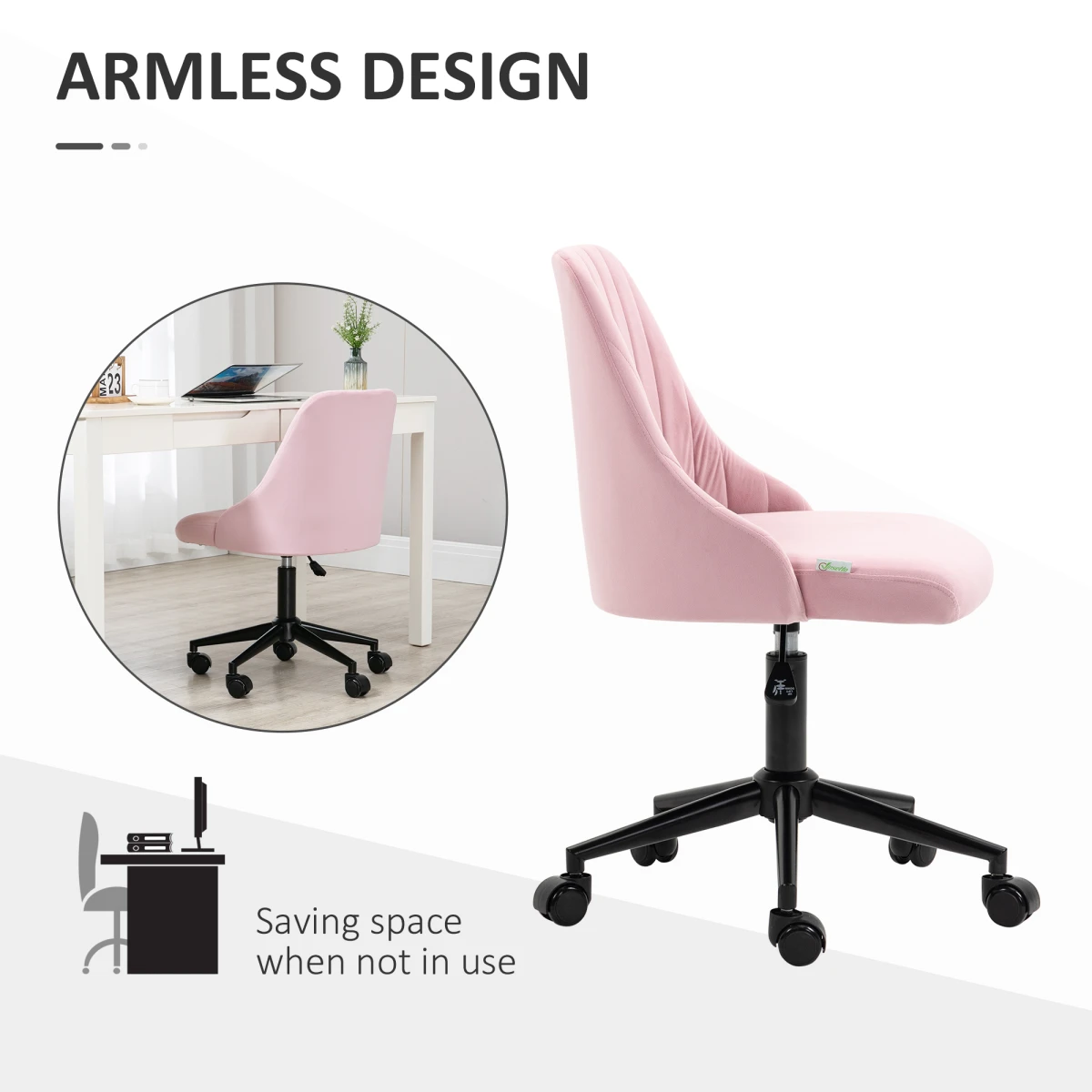 Vinsetto Velvet Chair 77-87 Adjustable Pink Work by Vinsetto
