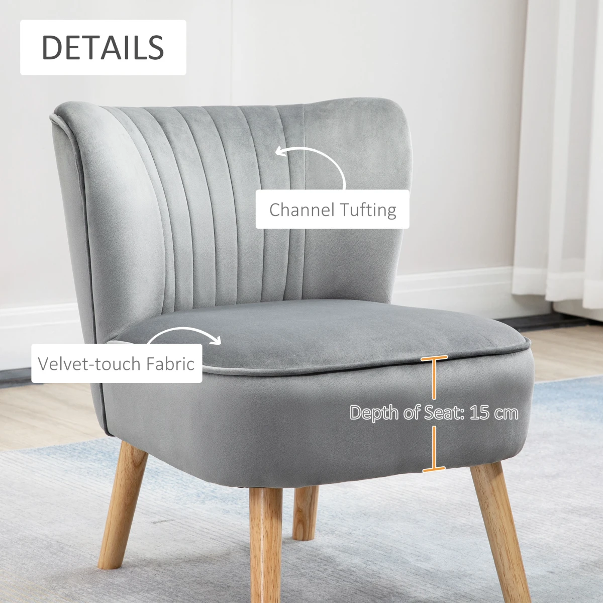 Velvet Feel Accent Chair Ottoman TubSeat Padding Wood Legs by HOMCOM