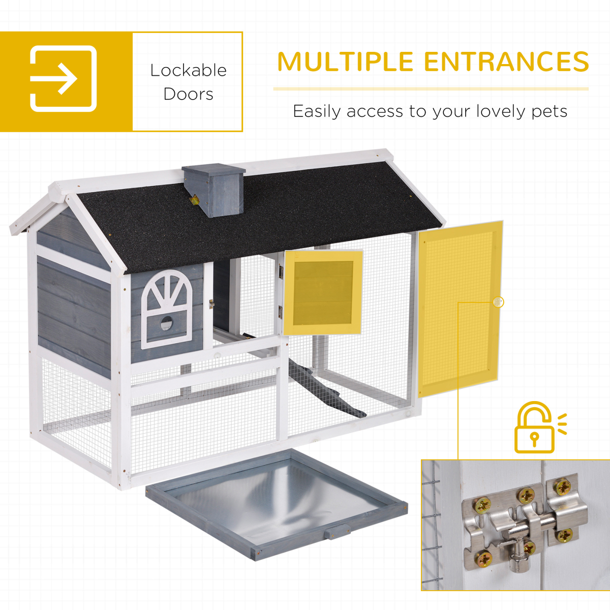 Rabbit Hutch Wood Bunny Cage for Outdoor Indoor w/ Pull Out Tray Run Box Ramp - from Pawhut