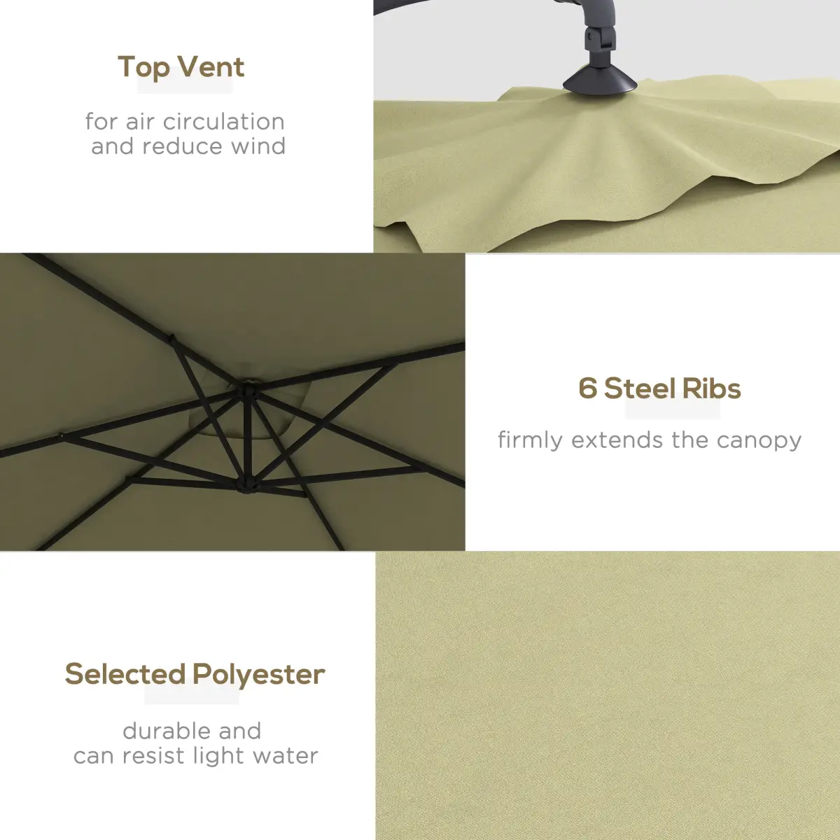Outsunny Outsunny 3 m Cantilever Parasol with Cross Base, Crank Handle, 6 Ribs, Beige - Parasol