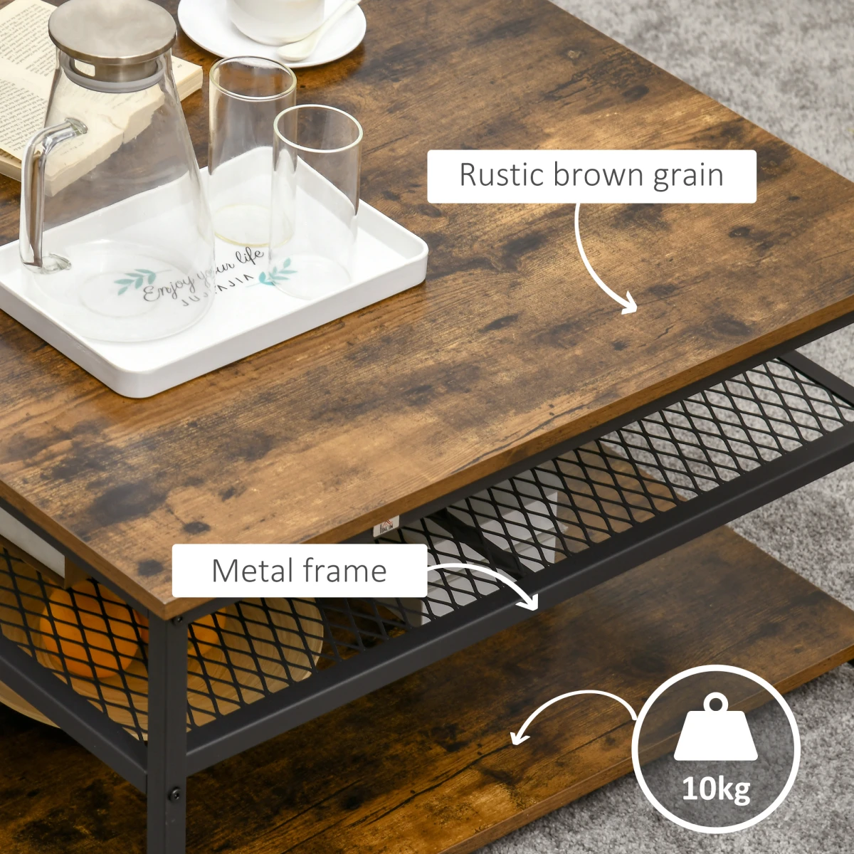 Homcom HOMCOM Industrial Coffee Table 3-Tier Storage - Coffee Table