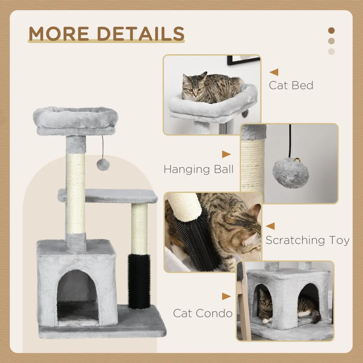 Pawhut Cat Tree Climbing Activity Center with Scratching Massage Toy Hanging Ball - Cat Tree