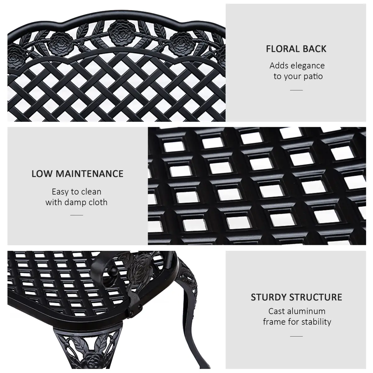 Outsunny Garden Bench, Cast Aluminium, 107Lx58Wx85H cm-Black - Garden Chairs