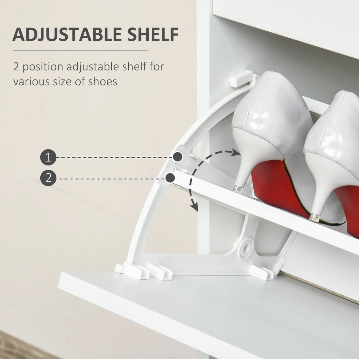 HOMCOM White Shoe Cabinet 16-Pair Flip Drawers Entryway - Shoe Storage