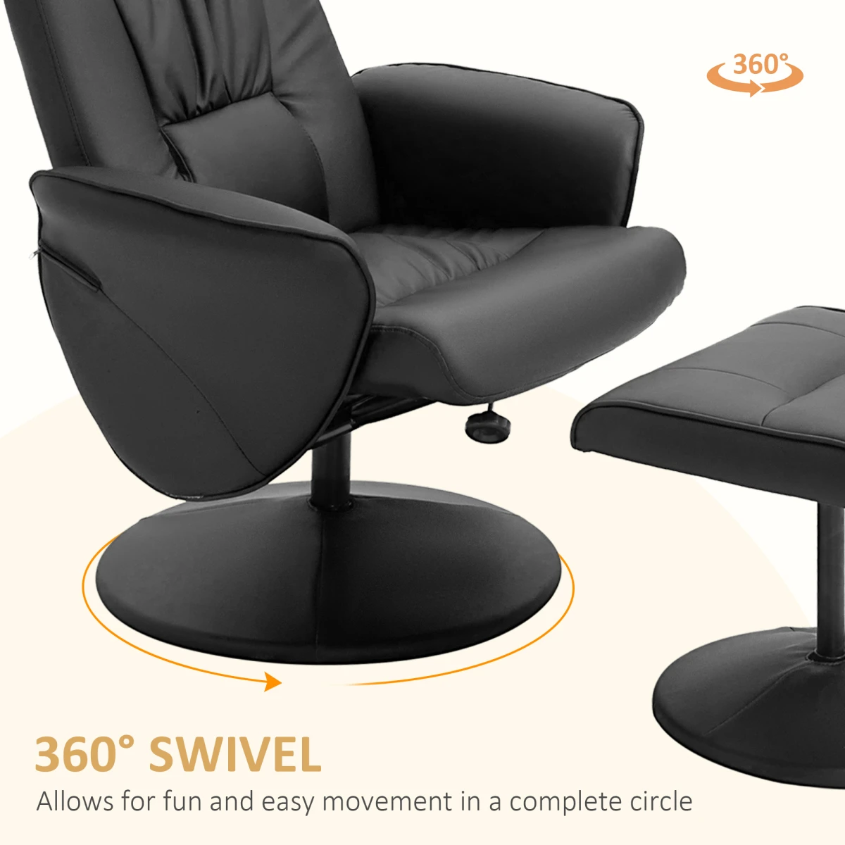 Premium Reclining Armchair Full-Size with 360 Swivel Ottoman for Home and Office by Unbranded