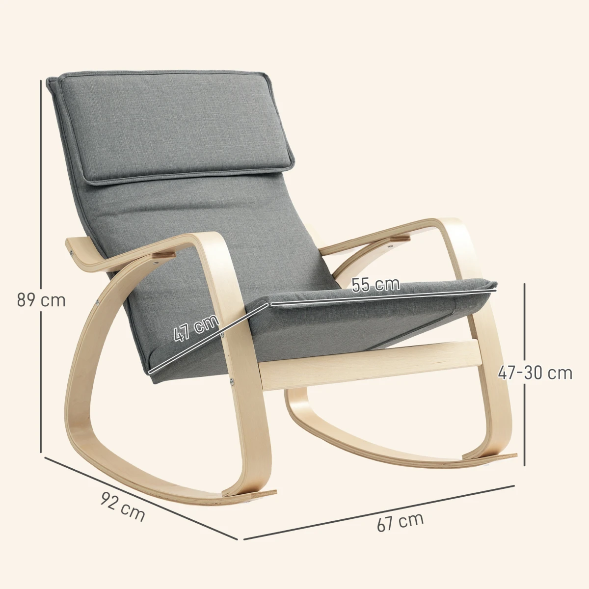 HOMCOM HOMCOM Rocking Chair Standard Size High Back with Headrest Linen Feel Grey for Living Room and Relaxation - Accent Chair