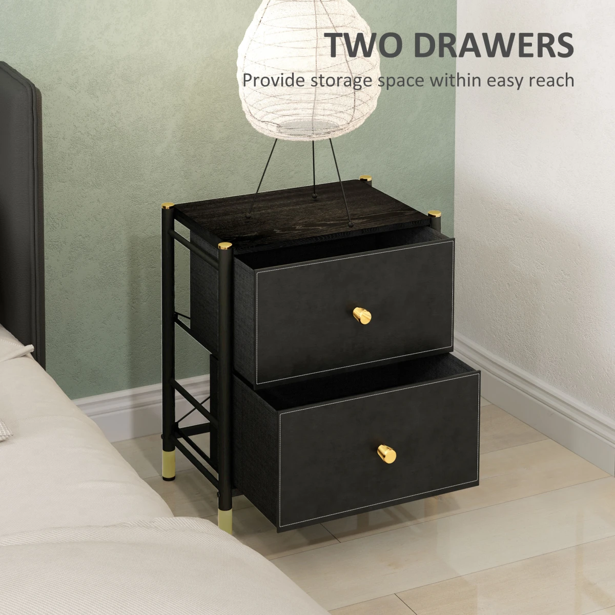 HOMCOM Nightstand PU Leather Two Drawer Bedroom by HOMCOM