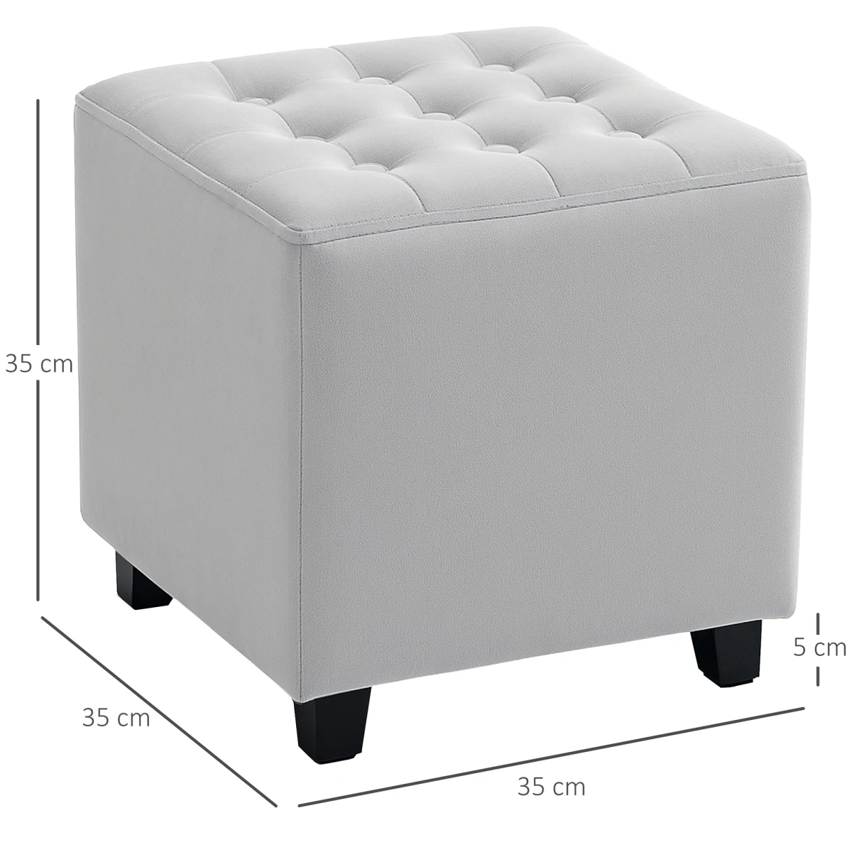 HOMCOM Compact Velvet Tufted Square Footstool With Wood Legs For Bedroom Light Grey - Footstool